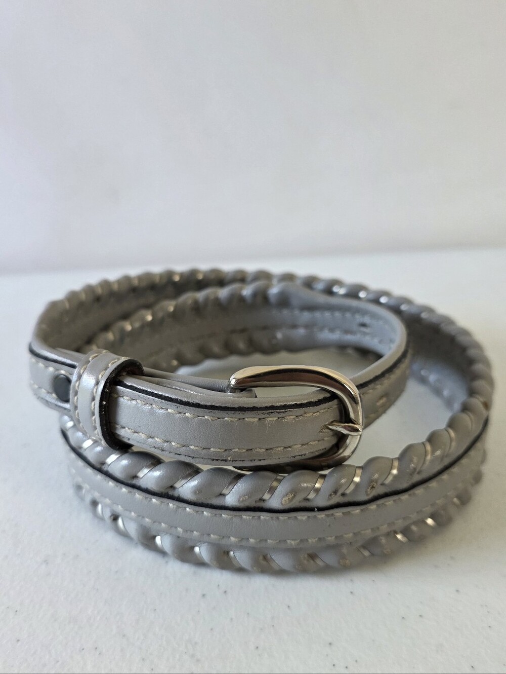 DunDee Braided Full Grain Leather Belt Women's Size 30 Gray Casual‎ Boho Western